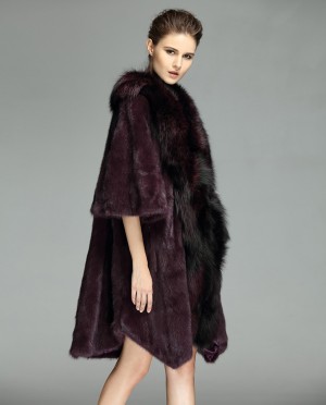 3/4 Length Mink Fur Coat with Fox Fur Trim