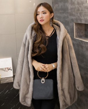 Hooded Mink Fur Coat