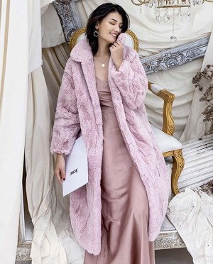 Rex Rabbit Fur Long Coat in Pink