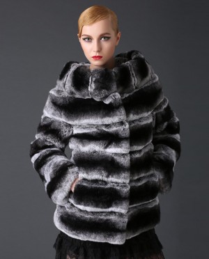 Rex Rabbit Fur Coat with Chinchilla Look