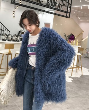 Oversized Knitted Lamb Fur Coat