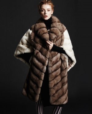 Sable Fur Coat with Mink Fur Sleeves and Back
