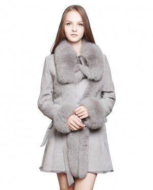 Shearling Sheepskin Coat with Fox Fur trim