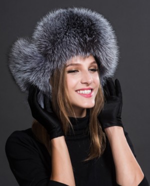 Womens Silver Fox Fur Trapper Hat