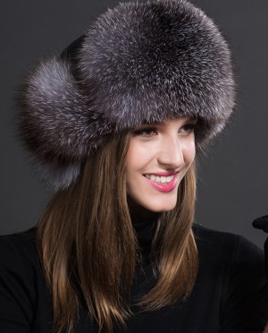 Womens Silver Blue Fox Fur Trapper Hat