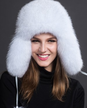 White Fox Fur Trapper Hat
