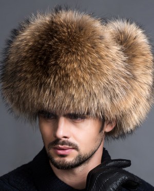 Mens Raccoon Fur Trapper Hat