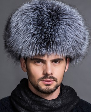 Mens Silver Fox Fur Trapper Hat