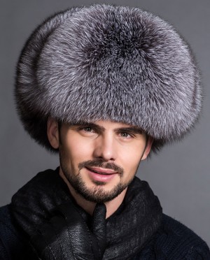 Mens Silver Blue Fox Fur Trapper Hat