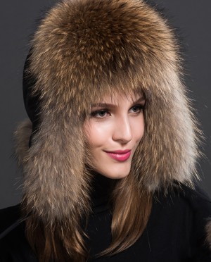 Womens Raccoon Fur Trapper Hat