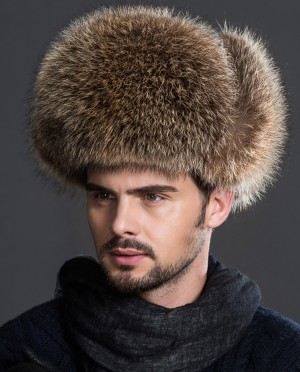 Mens American Raccoon Fur Trapper Hat