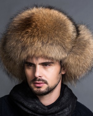 Mens Raccoon Fur Trapper Hat