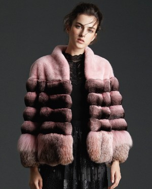 Chinchilla Fur Mink Fur Jacket with Fox Fur Trim