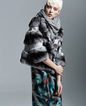 Chinchilla Fur Jacket with Python Skin Stripes Trim
