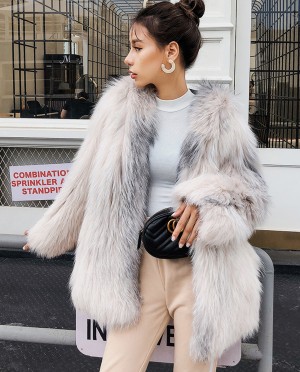 Hooded Knitted Fox Fur Jacket
