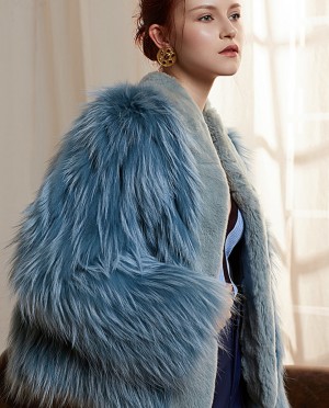 Cropped Fox Fur Jacket with Rex Rabbit Fur Trimming