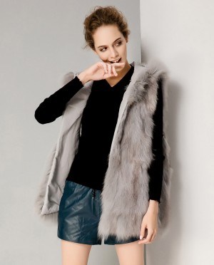 Hooded Fox Fur Vest with Woolen Jacket