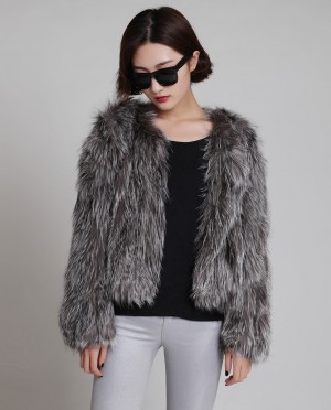 Knitted Silver Fox Fur Cropped Jacket