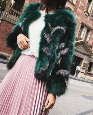 Cropped Fox Fur Jacket | Black and Green