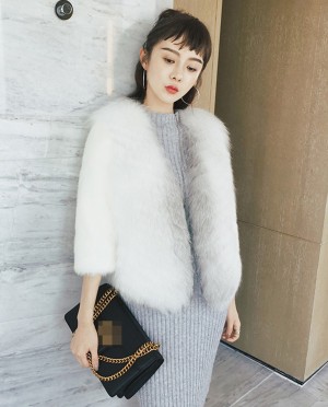 Cross Fox Fur Jacket with Mink Fur Sleeves