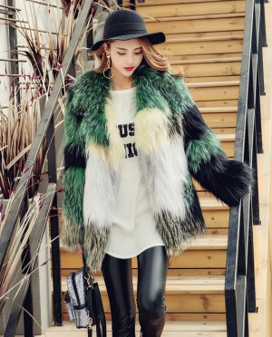 Multicolored Knitted Fox Fur Jacket