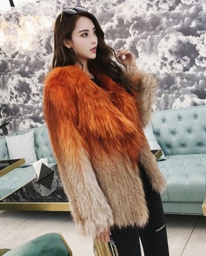 Gradient Color Knitted Fox Fur Jacket
