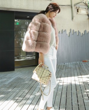 Whole-Skin Cropped Fox Fur Jacket