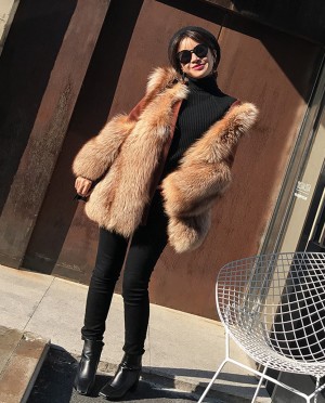 Fox Fur Coat with Double-Sided Wool Trim