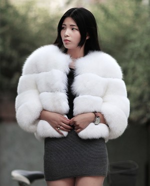 Cropped White Fox Fur Jacket