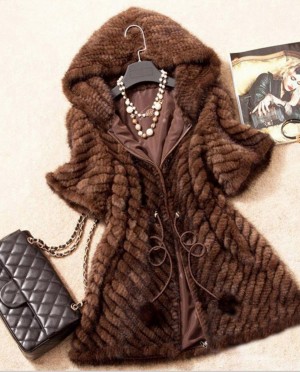 Knitted Mink Fur Jacket With Hood