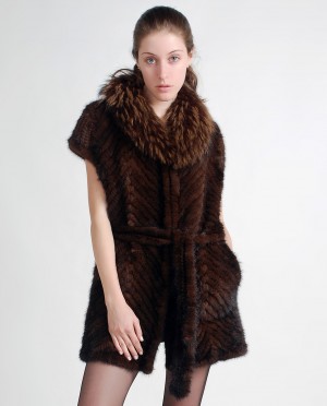 Mink Fur Knitted Jacket with Raccoon fur collar
