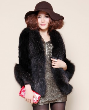 Mink Fur Knitted Jacket with Raccoon Fur Trim