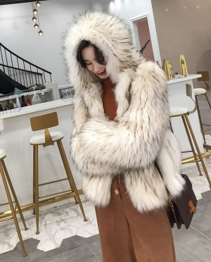 Hooded Knitted Raccoon Fur Jacket