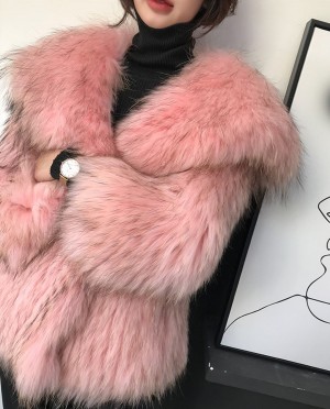 Wide Lapel Knitted Raccoon Fur Jacket