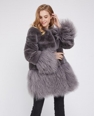 Rex Rabbit Fur Jacket with Tibet Sheep Fur Trim
