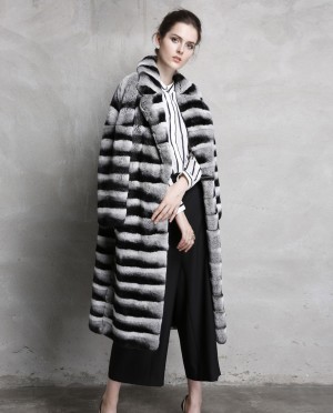 3/4 Length Rex Rabbit Fur Coat with Chinchilla Look