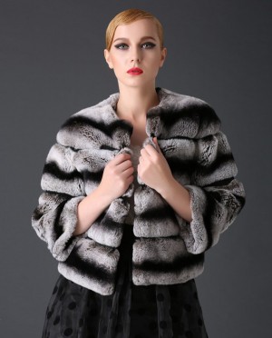 Cropped Rex Rabbit Fur Jacket with Chinchilla Look