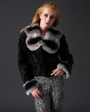 Sheep Fur Cropped Jacket with Rex Rabbit Fur Trim