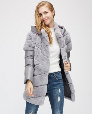 Rex Rabbit Fur Jacket with Detachable Down-filled Sleeves and Hood