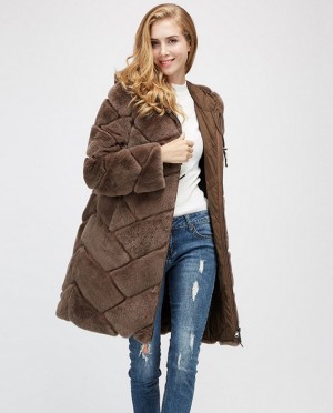 Hooded Reversible Rex Rabbit Fur Jacket with Down Filled