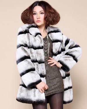 Rex Rabbit Fur Coat with Chinchilla Color