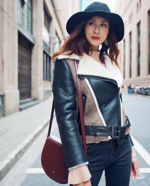 Two-tone Shearling Sheepskin Biker Jacket