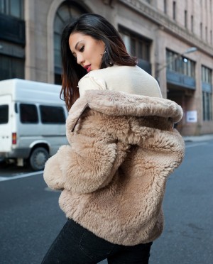 Merino Shearling Sheepskin Reversible Cropped Jacket - Coffee