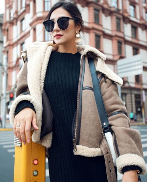 Merino Shearling Sheepskin Bomber Jacket with Hood