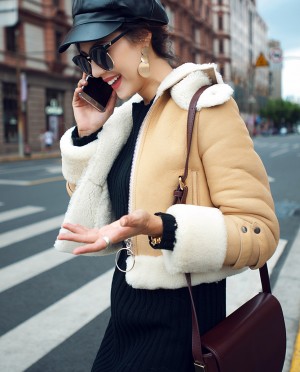 Merino Shearling Sheepskin Cropped Biker Jacket