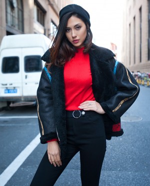 Merino Shearling Sheepskin Bomber Biker Jacket
