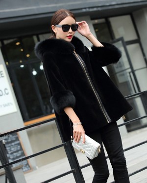 Hooded Shearling Lambskin Jacket with Fox Fur Trim