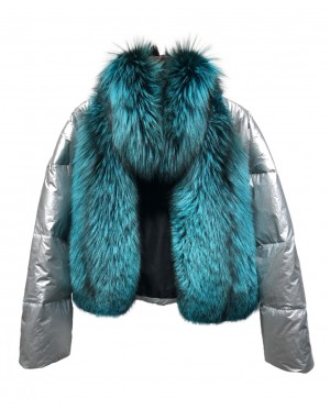 Silver Fox Fur Trimmed Down-filled Cropped Coat Jacket Parka