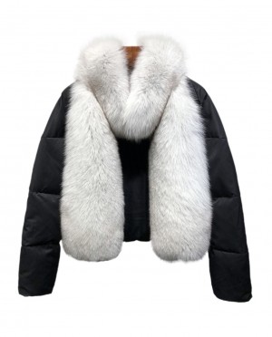 Fox Fur Trimmed Down-filled Cropped Coat Jacket Parka