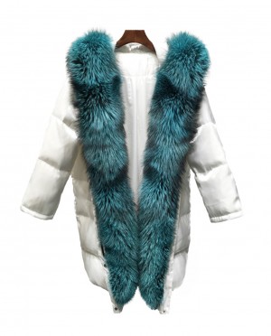 Hooded Silver Fox Fur Trimmed Down-filled Wintercoat Long Parka
